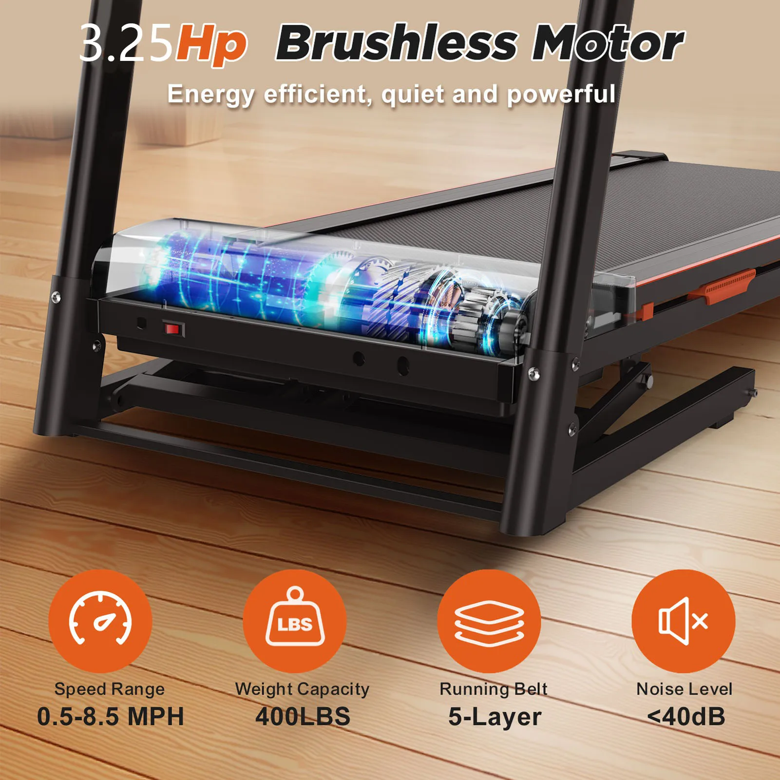 15% Auto Incline Treadmills 400LBS Heavy Duty Capacity 3.25HP Folding Electric Treadmill Up to 8.5 MPH Speed for Home Fitness