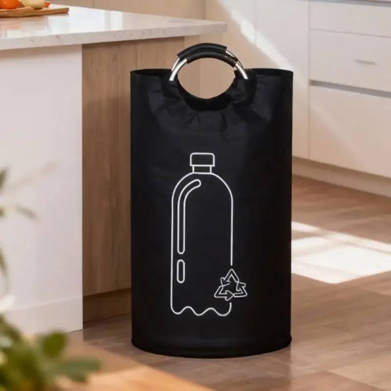 82L Folding Recycling Bin Large Capacity Bottle Can Sorter Aluminum Handle Portable Reusable Waste Trash Collector Home Kitchen