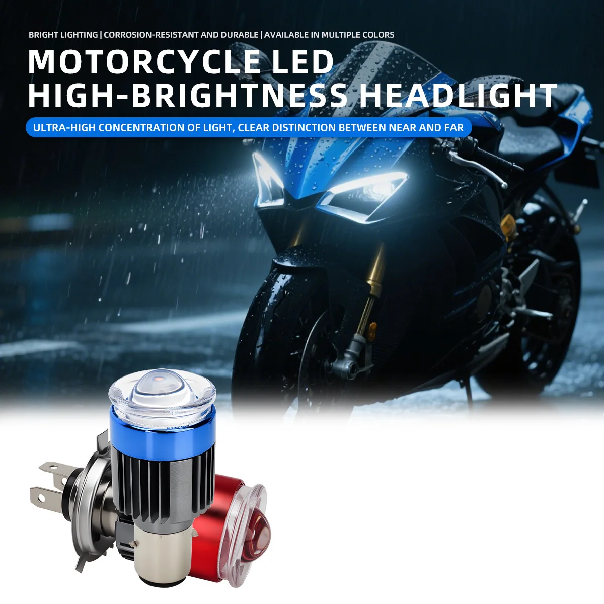 1x H4 LED Motorcycle Drivling light BA20D H6 LED White Yellow Hi/low beams with Red Angel Eye Rings For ATV UTV Running Lamp