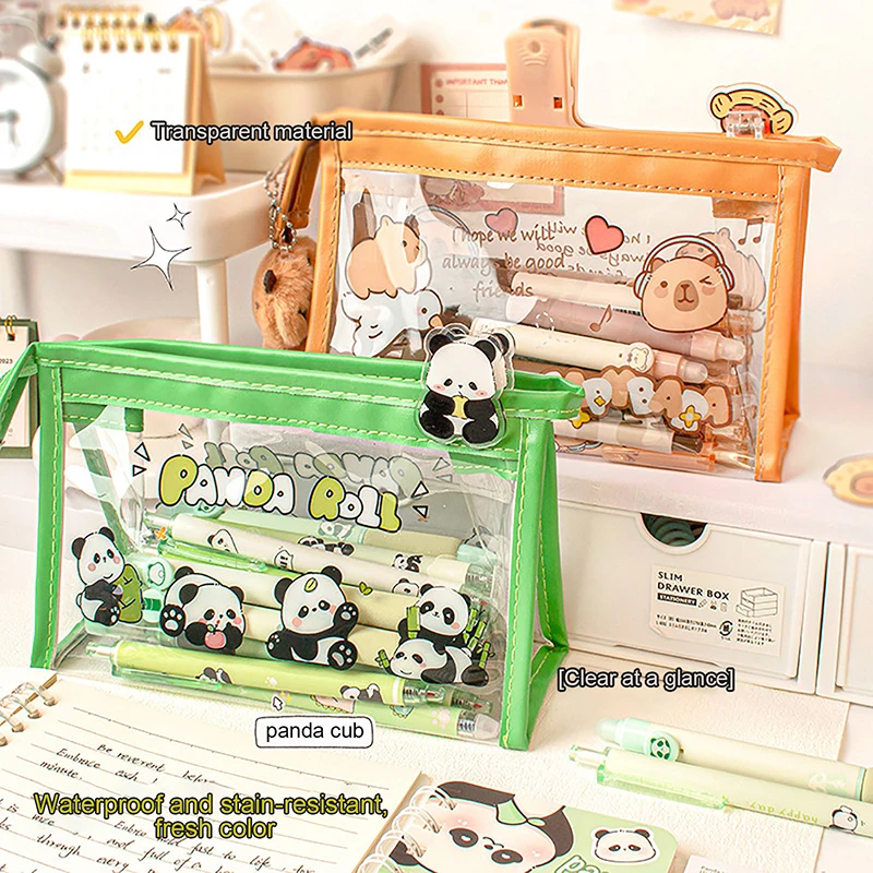 Creatieve Capibara Transparant Etui Cartoon Schattige Panda Pennenzak Grote Capaciteit Opbergtas Schoolbenodigdheden Kids Cadeaus