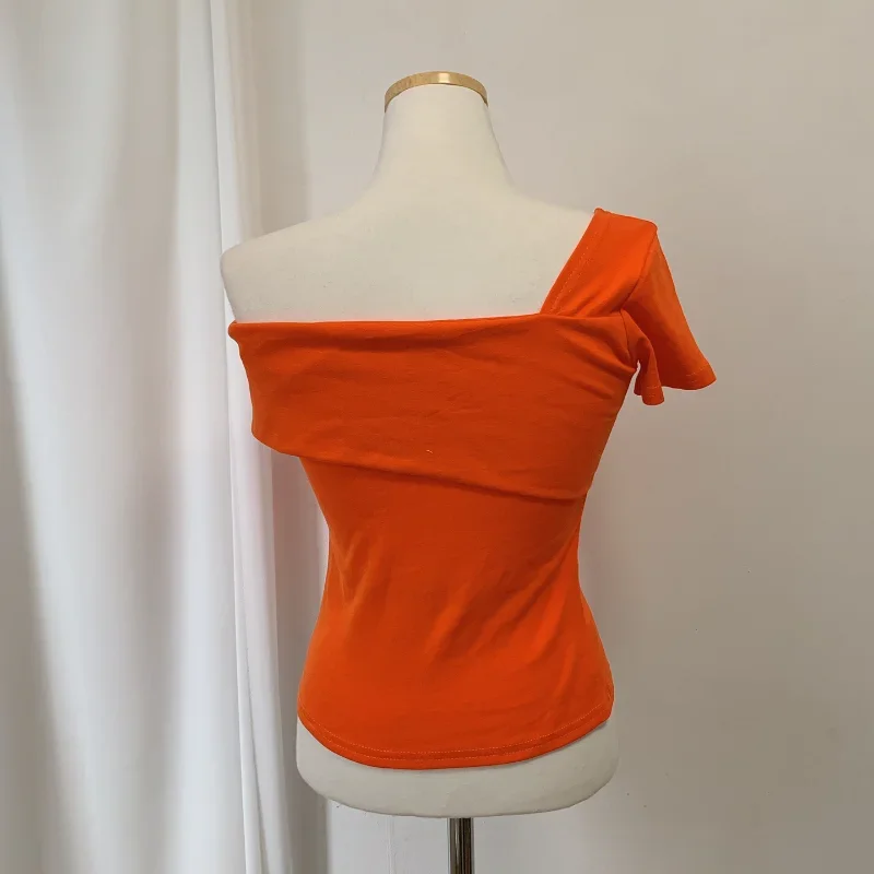 Hikigawa سليم مثير تي شيرت غير رسمي شيك موضة كل مباراة الصلبة غير النظامية Roupas Femininas المرأة قصيرة الأكمام مائل الرقبة القمم