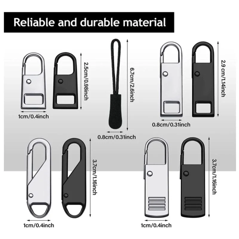 33 pçs zíper puxar substituição reparação slider puxar guia fixador universal zíperes metal para cabeça diy costura