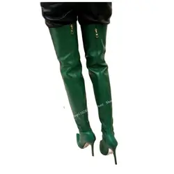 Green Over Knee High Zipper Boots Thin High Heel Cool Fashionable Sexy Summer Casual Big Size Woman Shoes Zapatillas Mujer