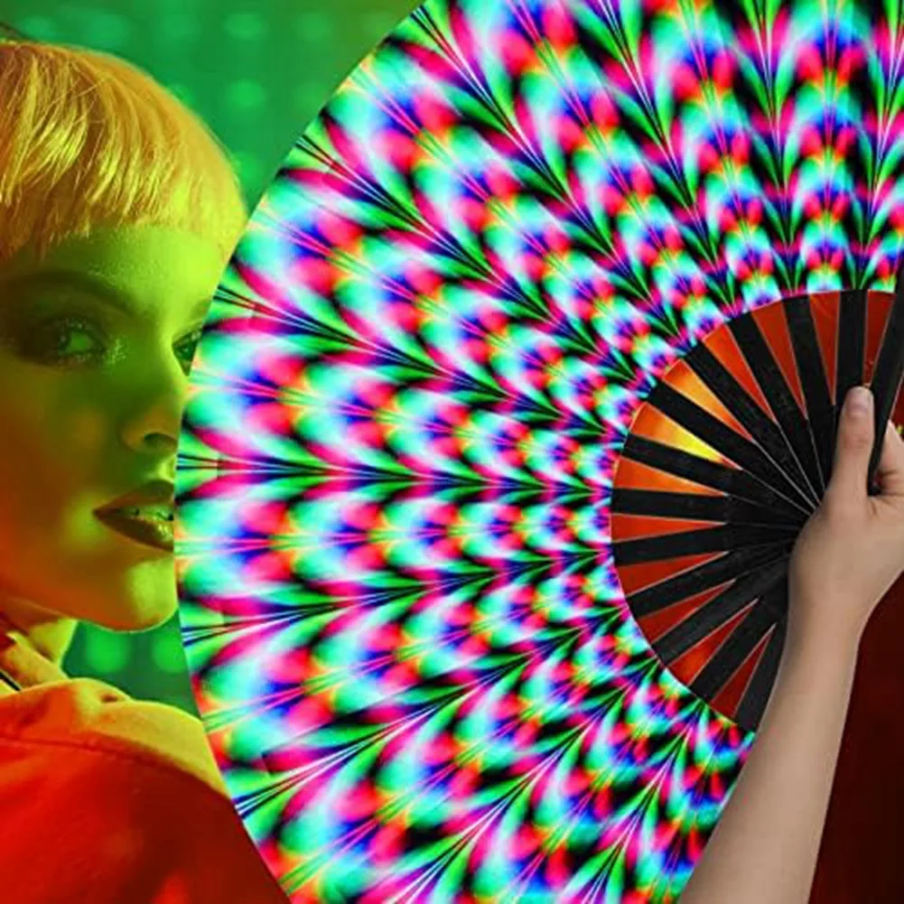 

AEE8-1 PCS Women Raves Fold Hand Fan Multicolor Fluorescence Glow Party Club Prom Disco Freaky Pub Decorative