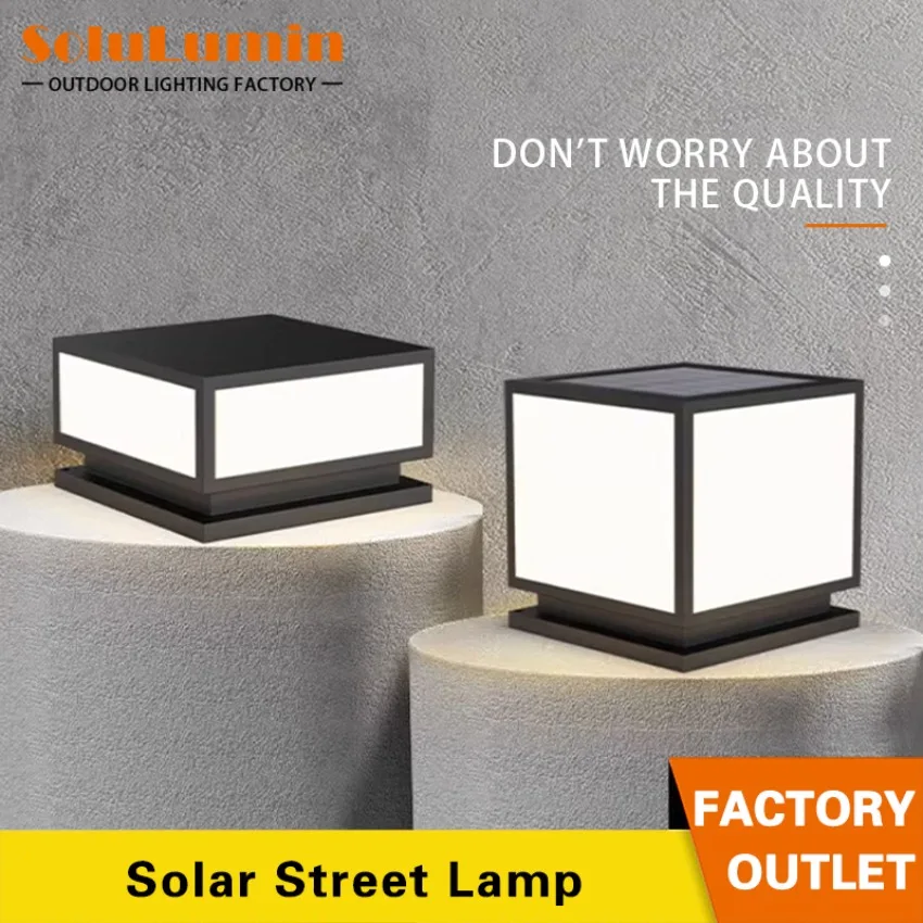 

New Outdoor Remote Control Solar LED Square Fence Light Light Waterproof Column IP65 Outdoor Garden Solar Lamp Timed Column Lamp