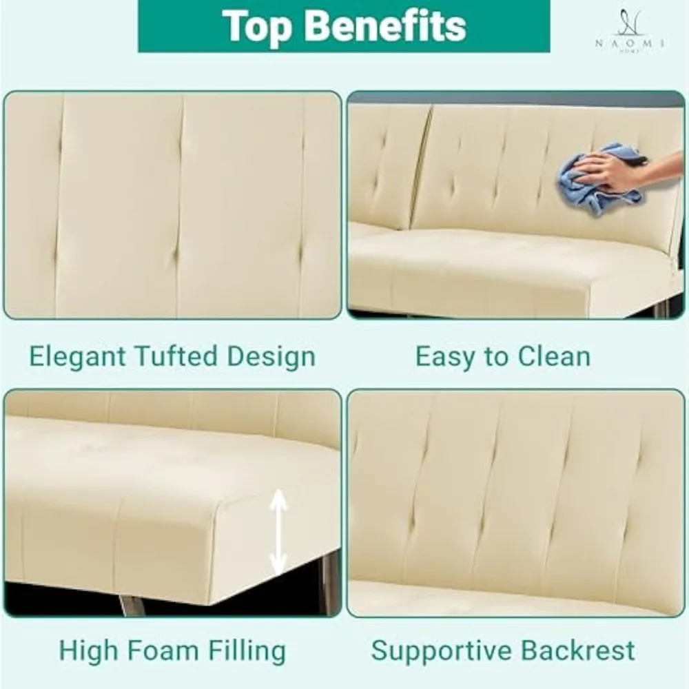 معنقدة سبليت الظهر فوتون للتحويل أريكة سرير فوتون الأرائك لغرفة المعيشة فو الجلود الأريكة السرير مع الكروم الساقين للطي Recl #3