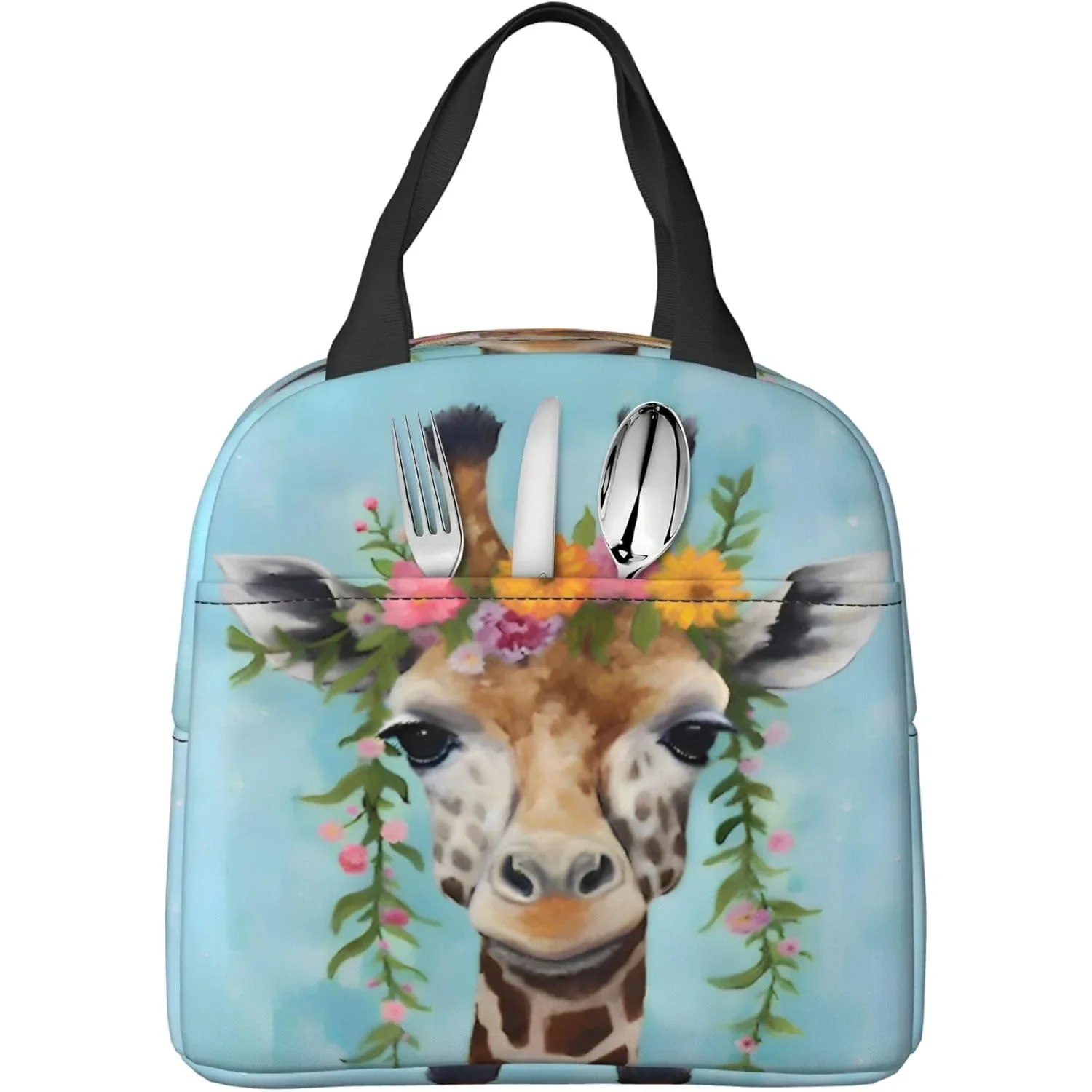 Giraffe Wreath Lunch Box - Insulated Lunch Bags For  Boys Girls Reusable Lunch Tote Bags, Perfect For School/Camping