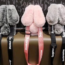 Cartoon Long-eared Plush Rabbit Phone Case With a Slant Strap For Samsung Galaxy S20 S21 S22 S23 S24 Plus Fall/Winter Phone Case