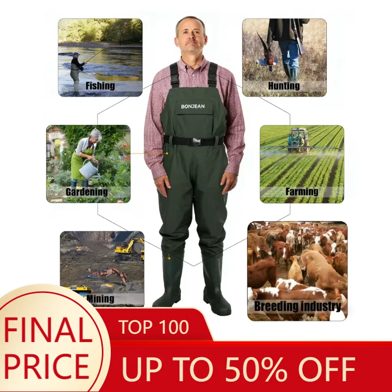 Pantalones de Pesca Impermeables con Botas para Hombre y Mujer, para Pesca con Mosca, Pesca de Carpas, Jardinería, Agricultura y Caza