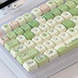 131 Keys Green Theme Keycap Cute XOA Profile PBT 5-sided Heat Sublimation Customized Keycaps for Mechanical Keyboard Caps