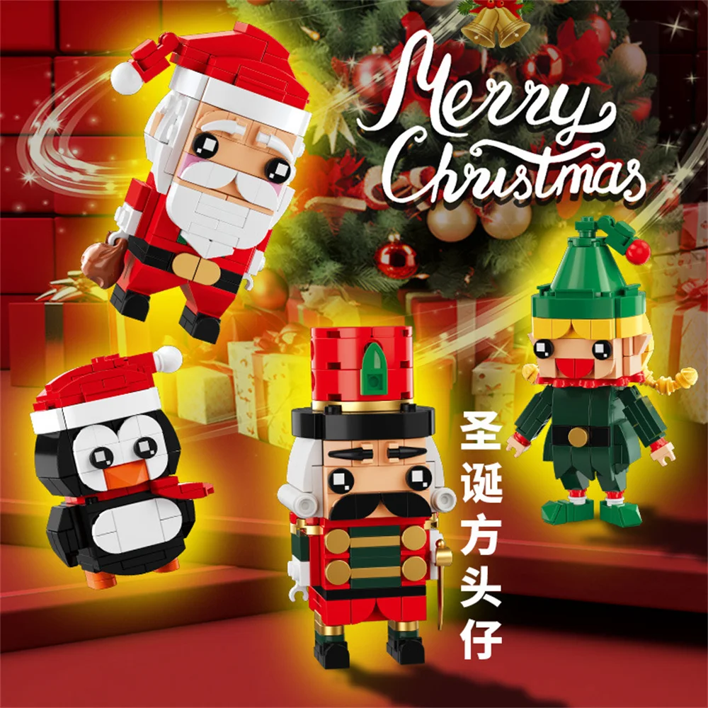 2025 City Creativity Winter Village Santa Claus Nutcracker Penguin Elf Model Building Blocks Bricks Kids Toys Christmas Gift