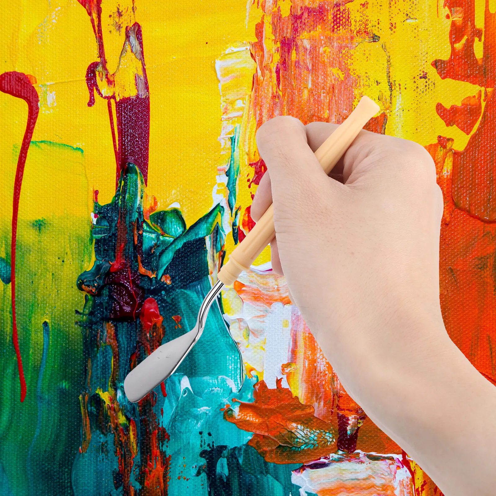 

Набор из 5 шпателей-скребков: Изысканная отделка, наконечники из нержавеющей стали, пластиковая рукоятка для смешивания масляных красок, гуаши и текстурных пигментов