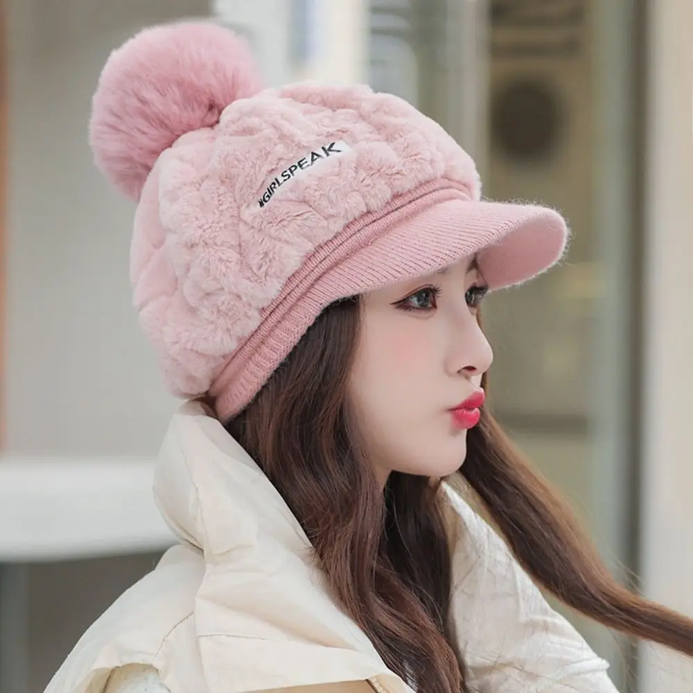 Peaked Cap White Duck Tongue Cap Winter Fluffy Plush Hat Thick Fur Faux Caps Head Warmer Outdoor Visors Women Girl Peaked Cap