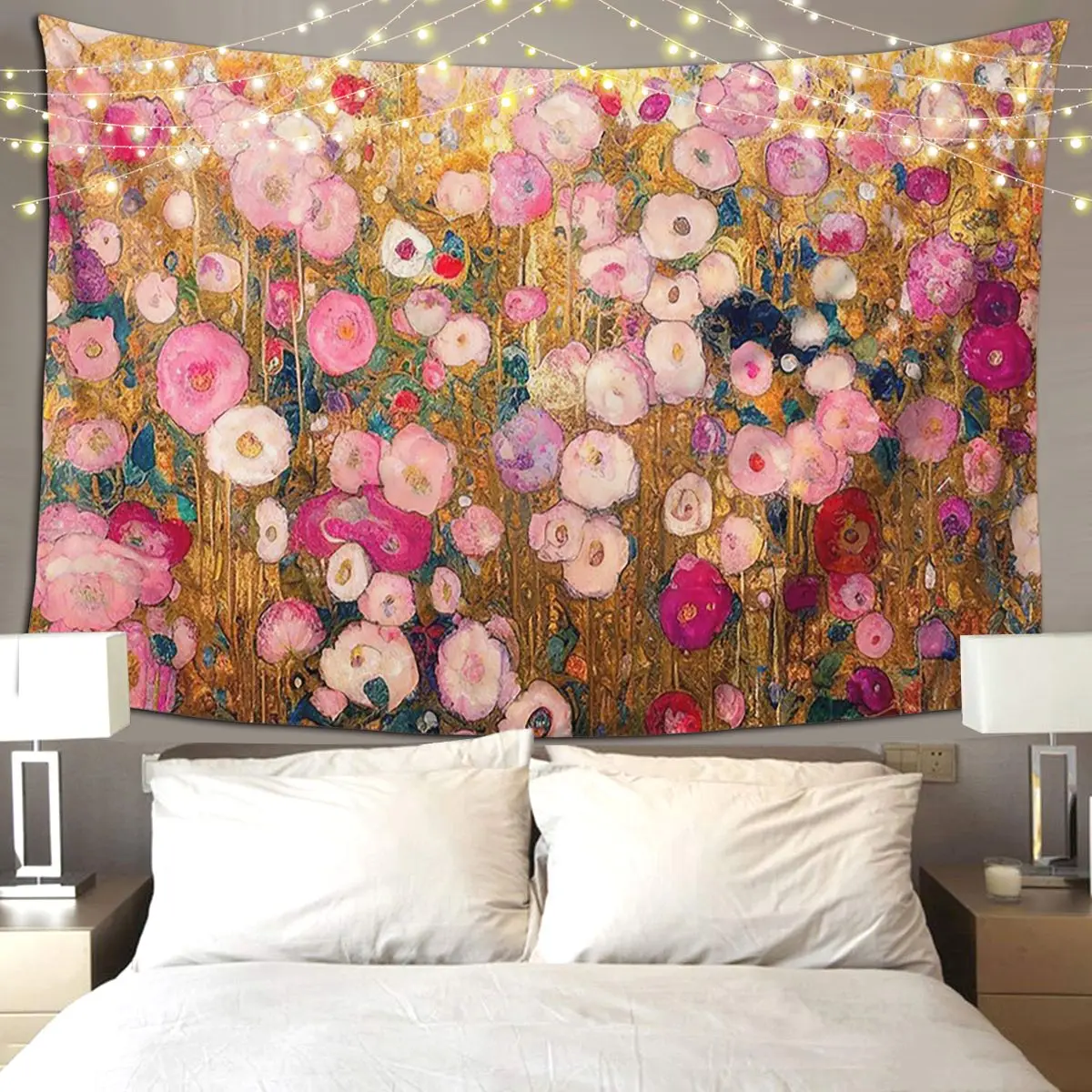 

Gustav Klimt Pink Flower Garden Tapestry Funny Wall Hanging Aesthetic Home Decor Tapestries for Living Room Bedroom Dorm Room