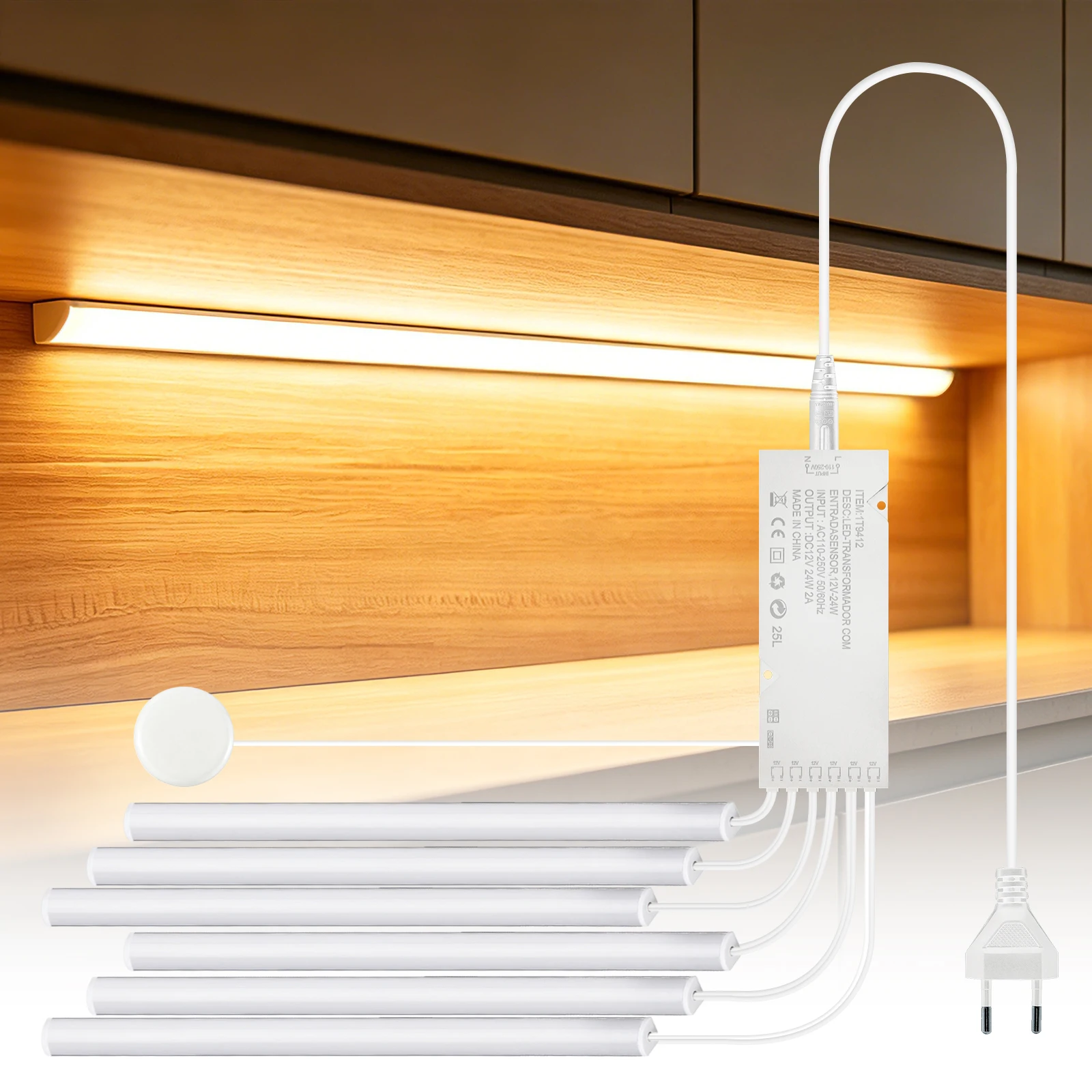 DC 12V Touch Hand Sweep Control LED Cabinet Hard Light Bar Kit 3000K/4000K/6000K for Wardrobe Kitchen Under Cabinet Lighting