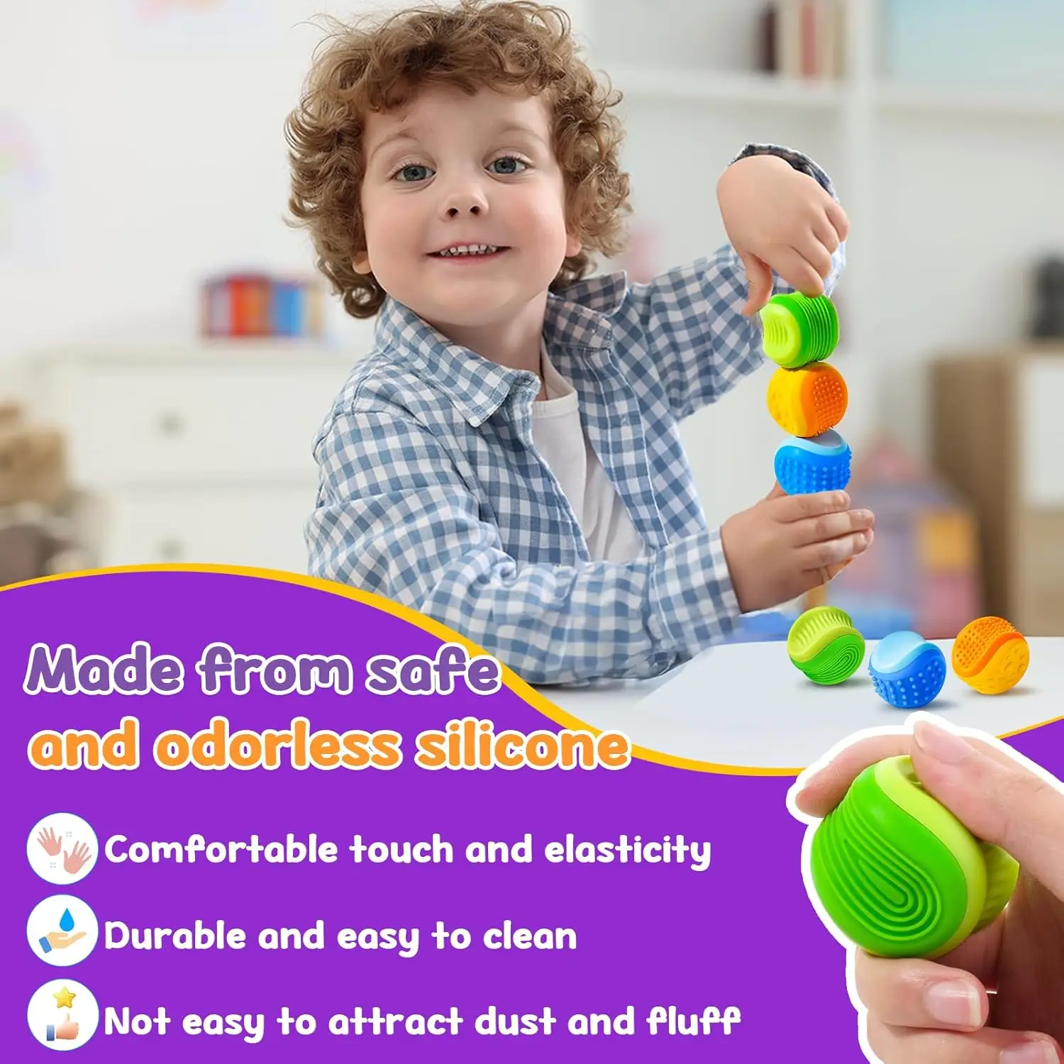 Fidget Toys – pierre sensorielle pour enfants, lot de 3, balle anti-Stress texturée Double face, tdah, pour adultes, essentiels relaxants au bureau