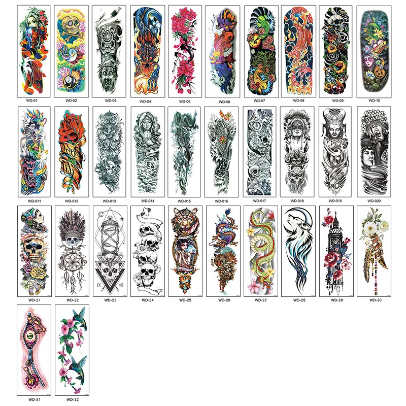 2024 Full Arm Temporary Tattoos Sleeve for Men Women Realistic Fake Tatoos Warrior Dragon Flower Tatoo Sticker Black Totem