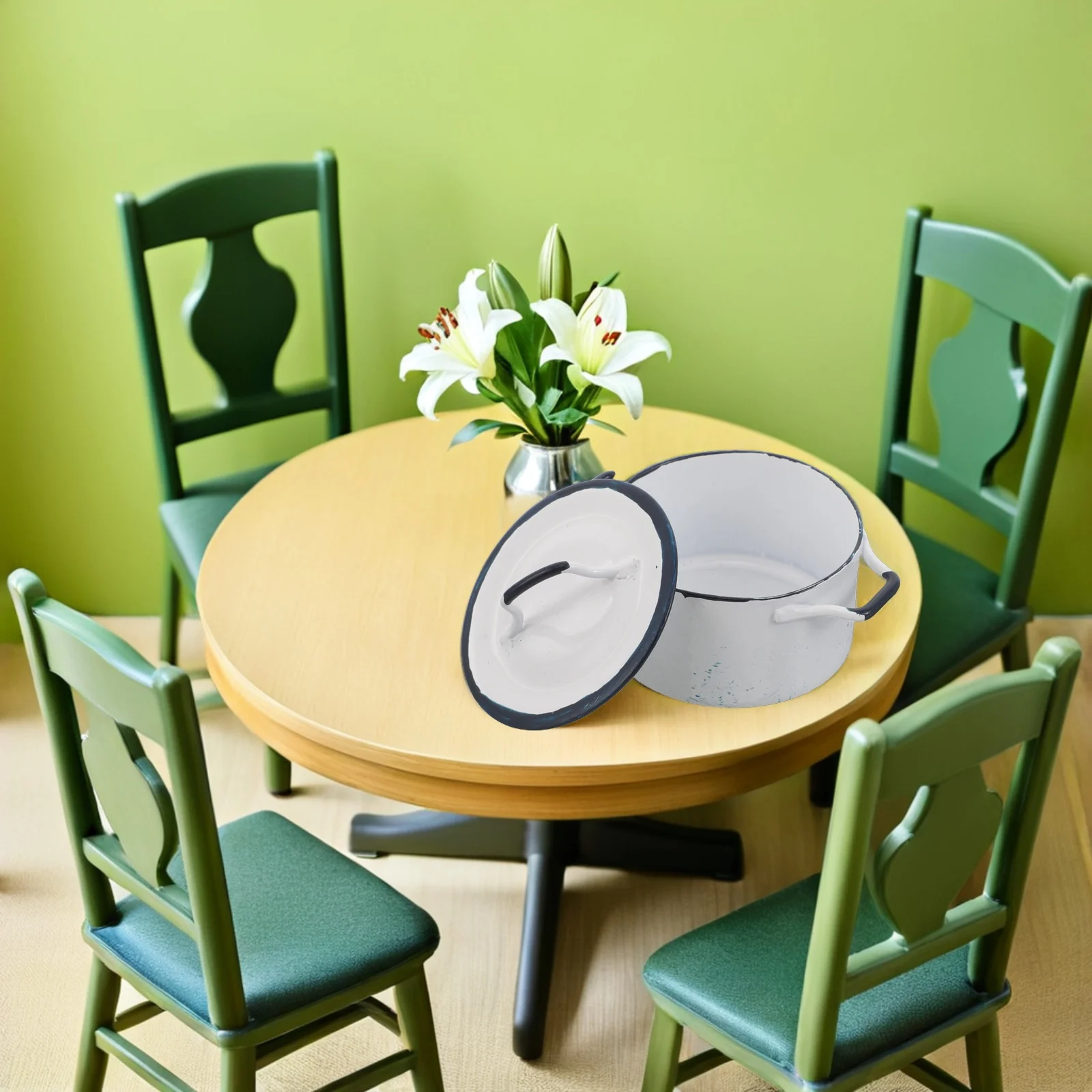 2 Stuks Miniatuur Kookgerei 1:12 Schaal Blauw-Edge Witte Saus Pot Poppenhuis Accessoires Spelen Keuken Scène Decoratie Koken
