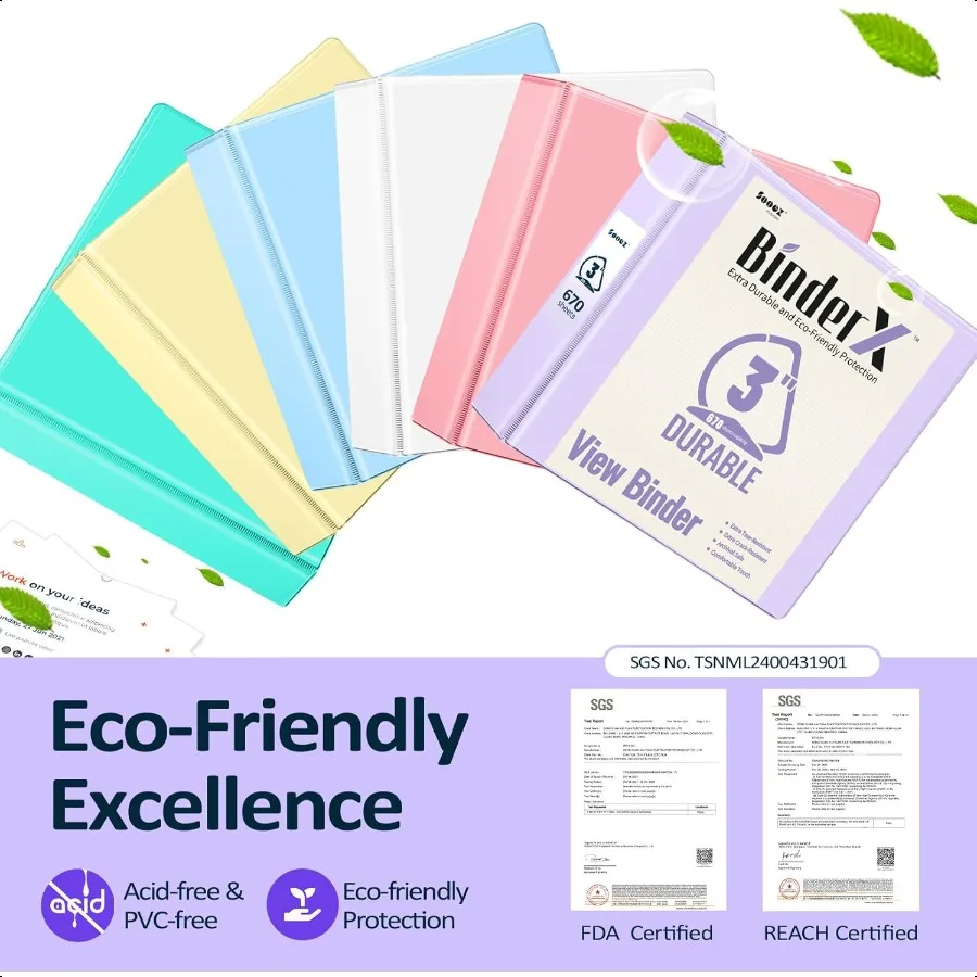 BinderX Extra Durable 3 Inch 3 Ring Binder DRing Large Binders Holds 670 Sheets of 8.5x11 Paper Customizable View Cover with 2