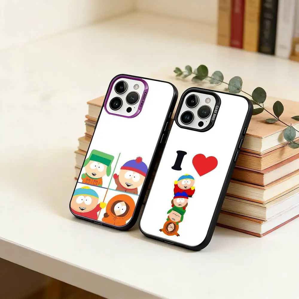 Cute Cartoon South-Parkes  Phone Case For iPhone 17,16,15,14,13,12,11 Plus,Pro Max,XS,Colored Silver Plated Inside Cover