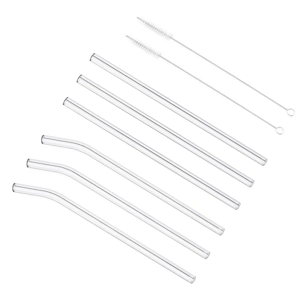 6pcs Reusable Glass Straws Set – Extra-Long Lead-Free Bent & Straight for Bubble Tea, Smoothies, Drinks
