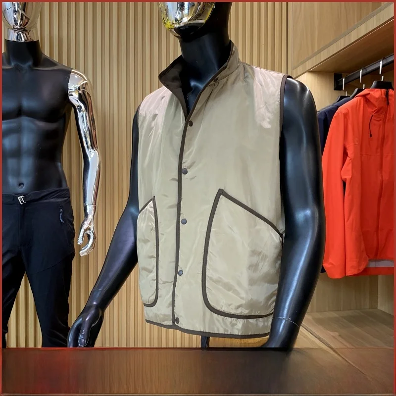 

High-End Lightweight Luxury Men's Double-Sided Cotton Vest Autumn Functional Stand Collar Outerwear Top Youth Casual Faion