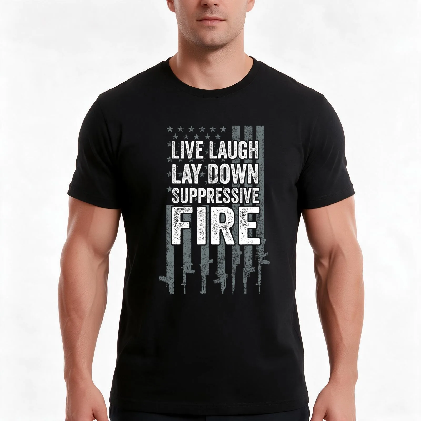Live Laugh Lay Down Suppressive Fire T-Shirt Summer Casual Cotton Tee Oversized Streetwear Tops Vintage Graphic Print