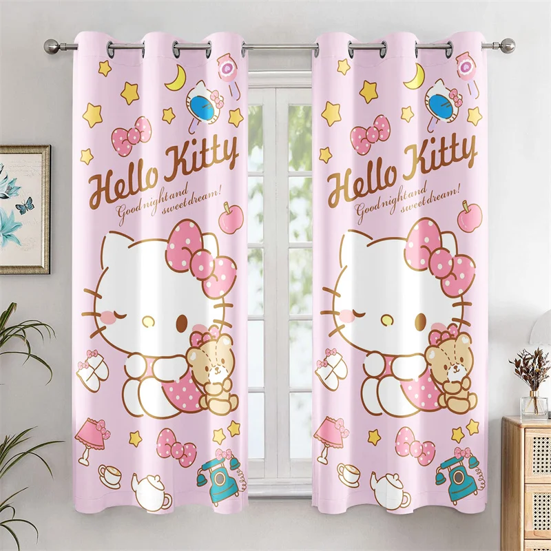 

2pcs Hello Kitty Curtain Cartoon Curtains Blackout Pink Princess Style for Teens Children Girl for Bedroom Balcony Decoration