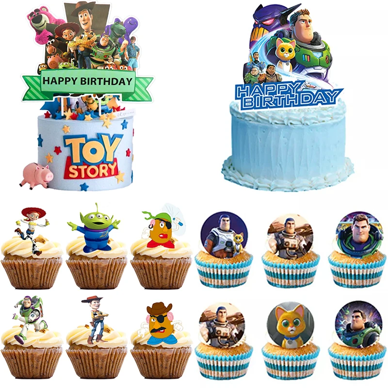 Toy Story Birthday Party Decoration Buzz Lightyear Cake Topper Tableware Paper Cup Cake Decor Baby Shower Party Supplies Gift