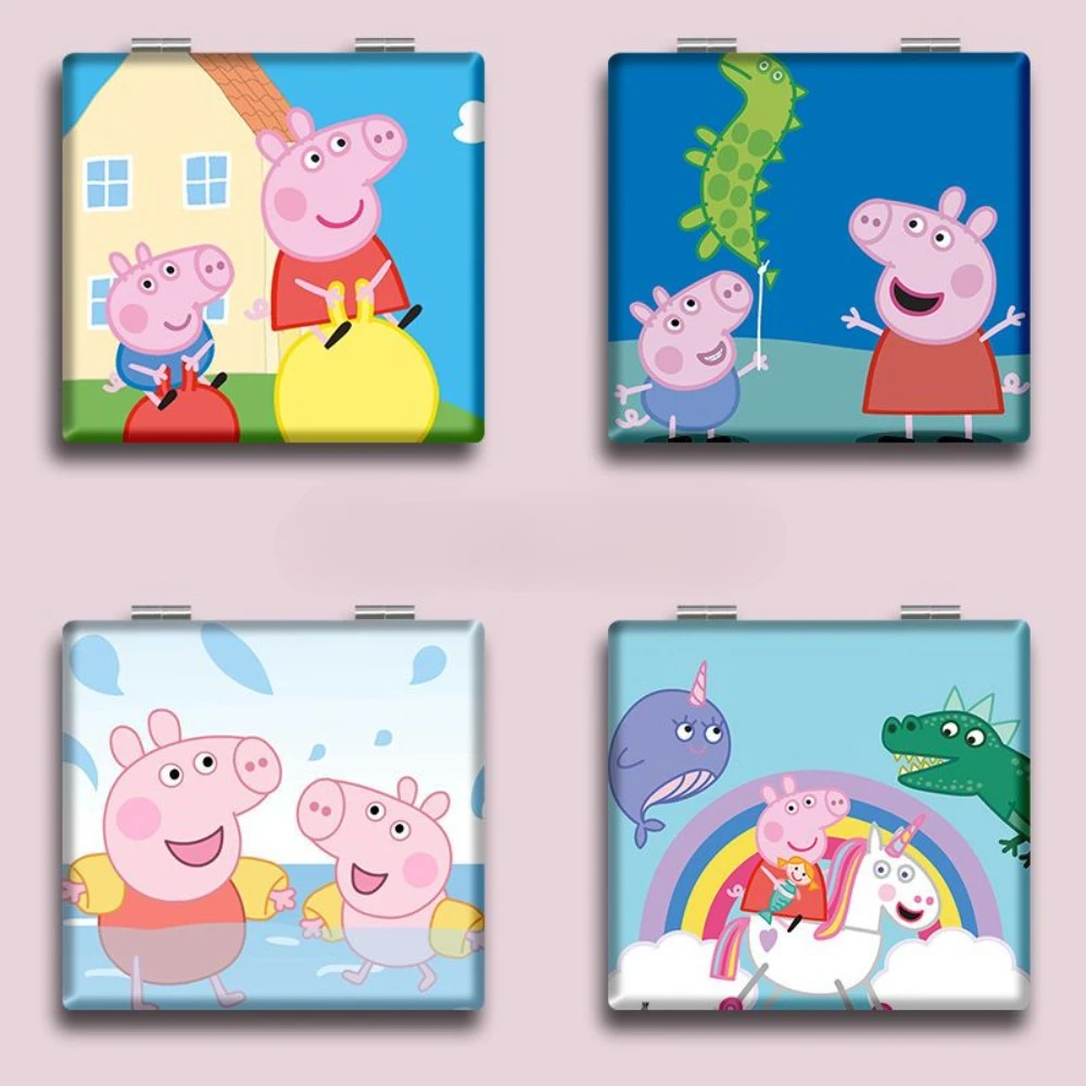 Peppa Pig espejo de bolsillo Mini maquillaje compacto portátil de dos lados plegable espejo de maquillaje cosmético para regalo