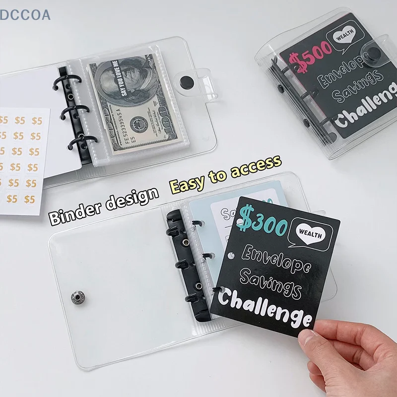 

1PC New PVC $1000 Money Savings Challenge Binder Mini Budget Binder Waterproof Cash Envelope Wallet Planners Clear Durable