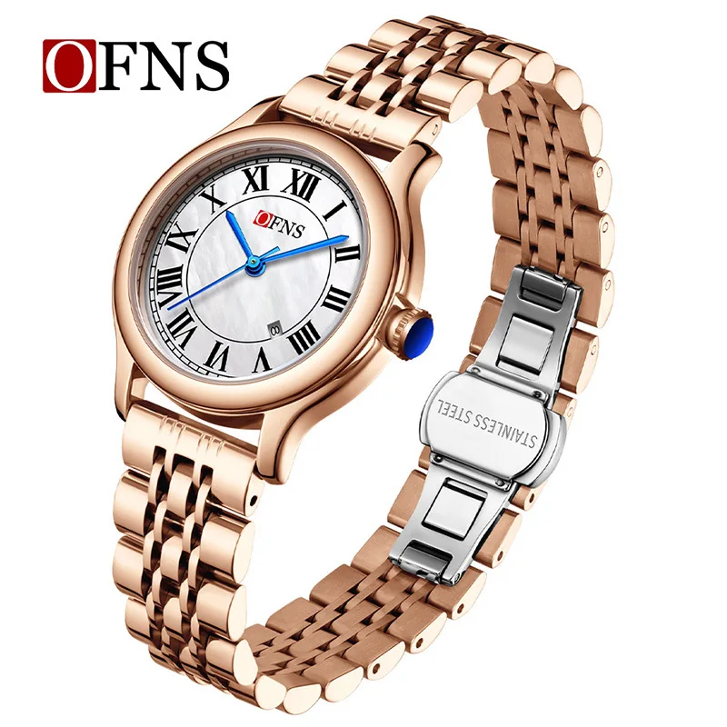 OFNS 1551 여성용 쿼츠 시계, 레트로 달력, 방수, 심플한 작은 다이얼 손목시계, 패션
