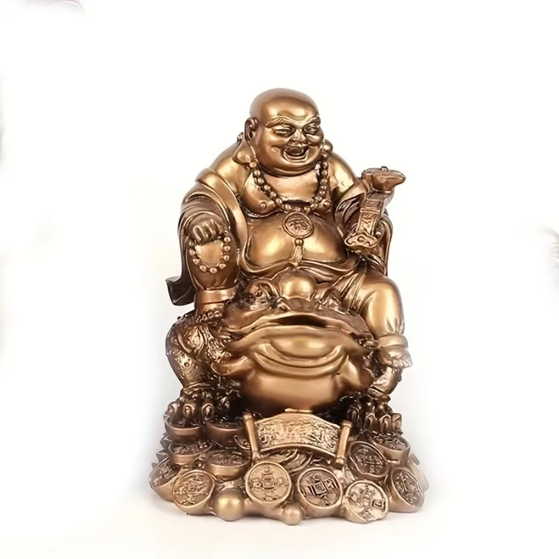Feng Shui Laughing Buddha, Wealth Laughing Buddha Sit on Money Frog Statue Lucky Toad Car Ornaments Home Office Decoration
