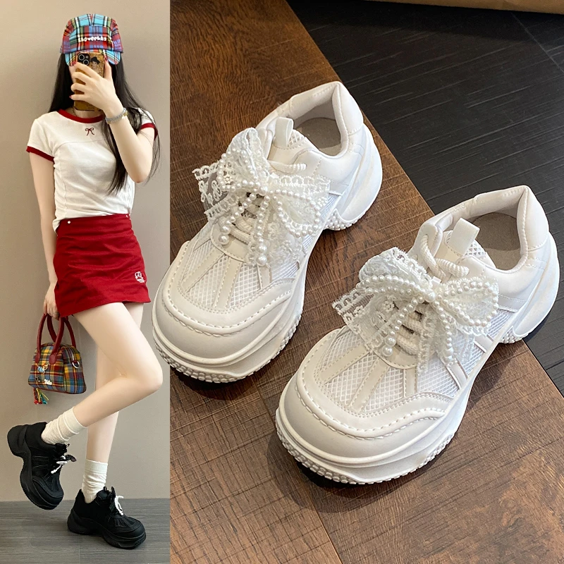 

Женская вулканизированная обувь с сеткой 2025 года, уличные дышащие повседневные женские кроссовки, женские повседневные кроссовки на шнуровке Женская Обувь