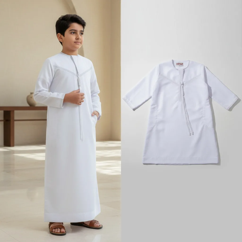Roupa Islâmica para Meninos Muçulmanos, Vestido Saudita, Paquistão, Kaftan, Thobe, Jubba, Thoub, Abaya, Djellaba, Daffah, Dishdasha para o Ramadã e Eid