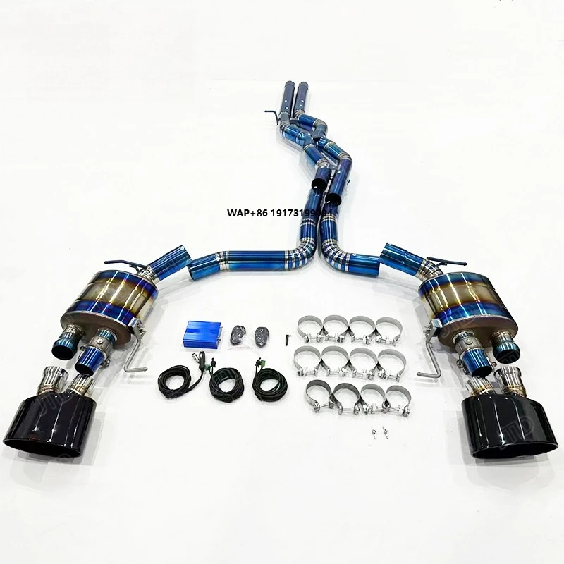

For 2017-2018 RS7 C8 (4.0 TFSI) OPF Exhaust System X-Pipe & 76mm Black Burnt Blue Tips, Uses OEM Valves, No Controller