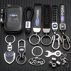 Chaveiro de couro luxuoso com logotipo de carro, chaveiro, acessórios automotivos para ford ranger focus kuga mustang mondeo fusion esco