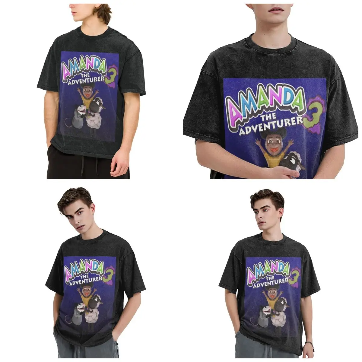 Amanda The Adventurer Hip Hop Short Sleeve T-Shirts Washed Tops Tees Streetwear T Shirt Printed for Men woman