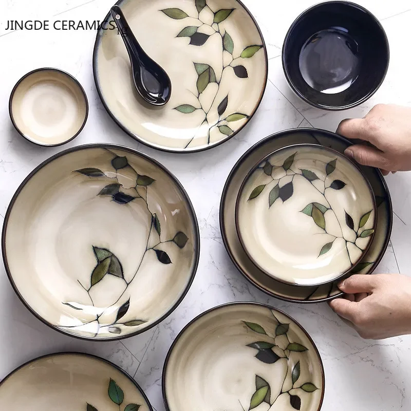 New Japanese and Korean Ceramic Tableware Creative Hand-painted Plate Rice Bowl Soup Bowl Noodle Bowl Salad Plate Water Cup