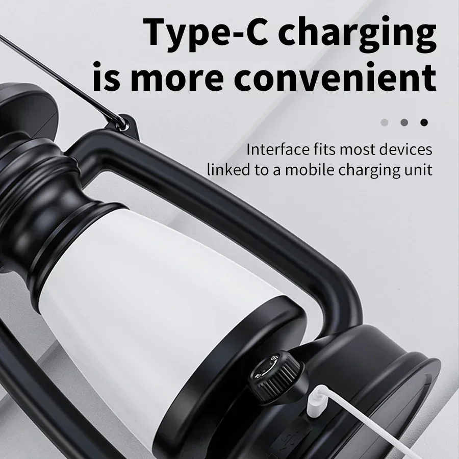 Outdoor Solar Camping Light USB Rechargeable Retro Camping Light Portable Hanging Tent Light 3 Color Dimming Atmosphere Light