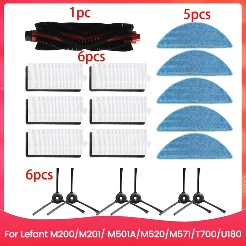 Para lefant m200/m201/m501a/m520/m571/t700/u180 rolo escova lateral filtro hepa esfregões robô vácuo acessórios kit