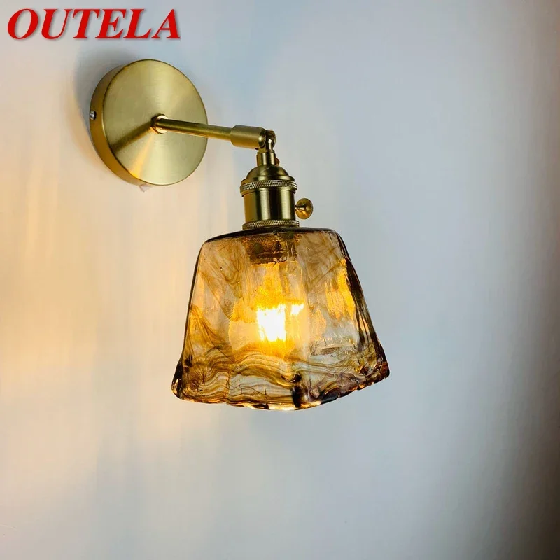 

OUTELA Nordic Brass Wall Lamp Indoor Living Room Bedroom Bedside Lamp Modern Hotel Corridor Hallway Wall Lamp