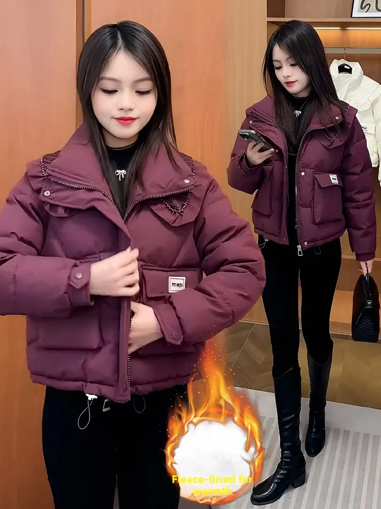 Koreański płaszcz z watowaniem, damski, ocieplany, z bawełnianym kołnierzem, ciepły płaszcz zimowy, idealny do dojazdów do pracy, zapinany na zamek...