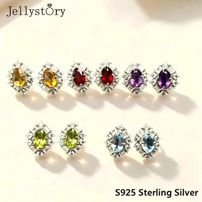 Natural Colorful Gemstone S925 Sterling Silver Main Stone Inlaid Earrings Fashionable Commuting Luxury Earrings Gift For Women
