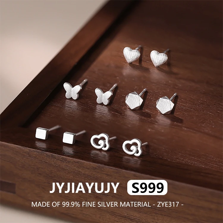 

JYJIAYUJY 100% цельно оригинальные тонкие серебряные серьги-гвоздики S999, мини-серьги в форме сердца, элегантность для повседневного ношения, подарок для женщин, ZYE317
