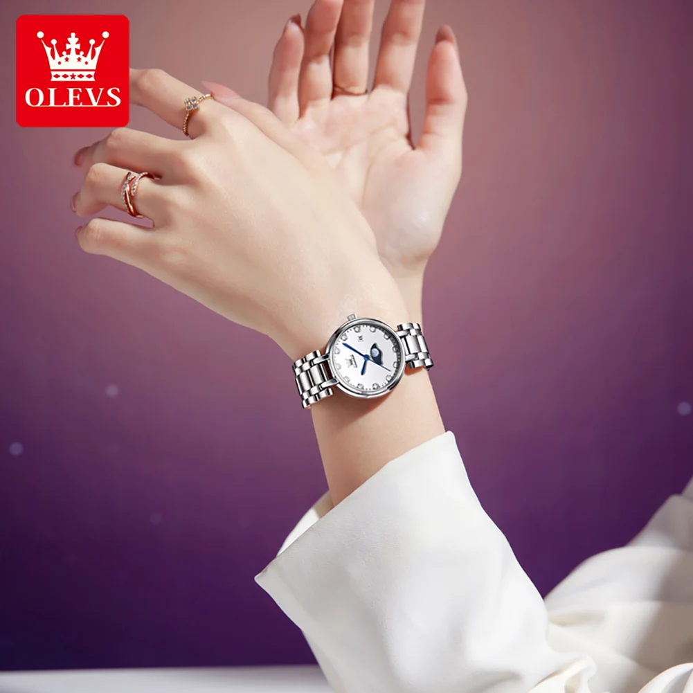 ساعة OLEVS 5573 للسيدات بتصميم كلاسيكي بسيط بمقياس روماني من الفولاذ المقاوم للصدأ مقاومة للماء ساعة كوارتز نسائية فاخرة #3
