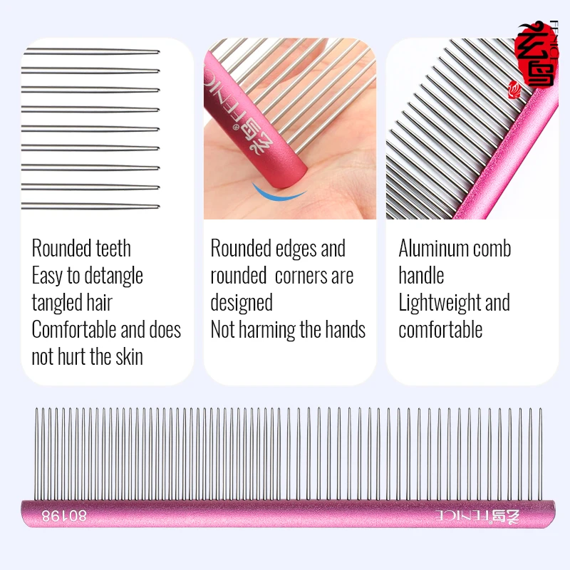 Fenice Pet Dog Cat Comb Cleaning Pet Hair Remover For Dogs Cats Grooming Tools Aluminum Pets Dematting Comb Dogs Accessories