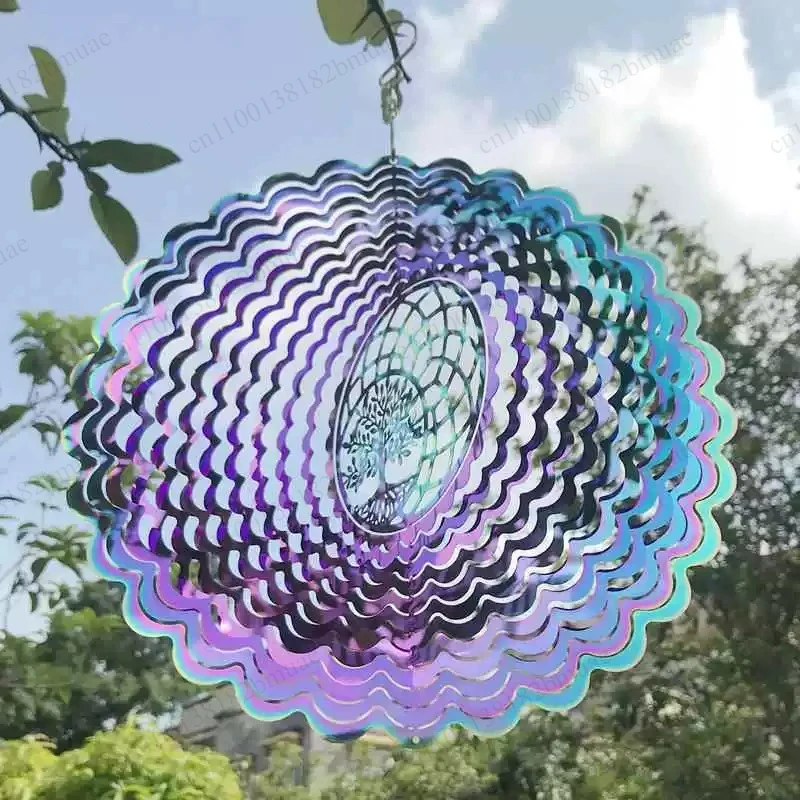 Color Wind Turn 3D Rotating Tree of Life Light and Shadow Metal Stainless Steel Mirror Wind Chime