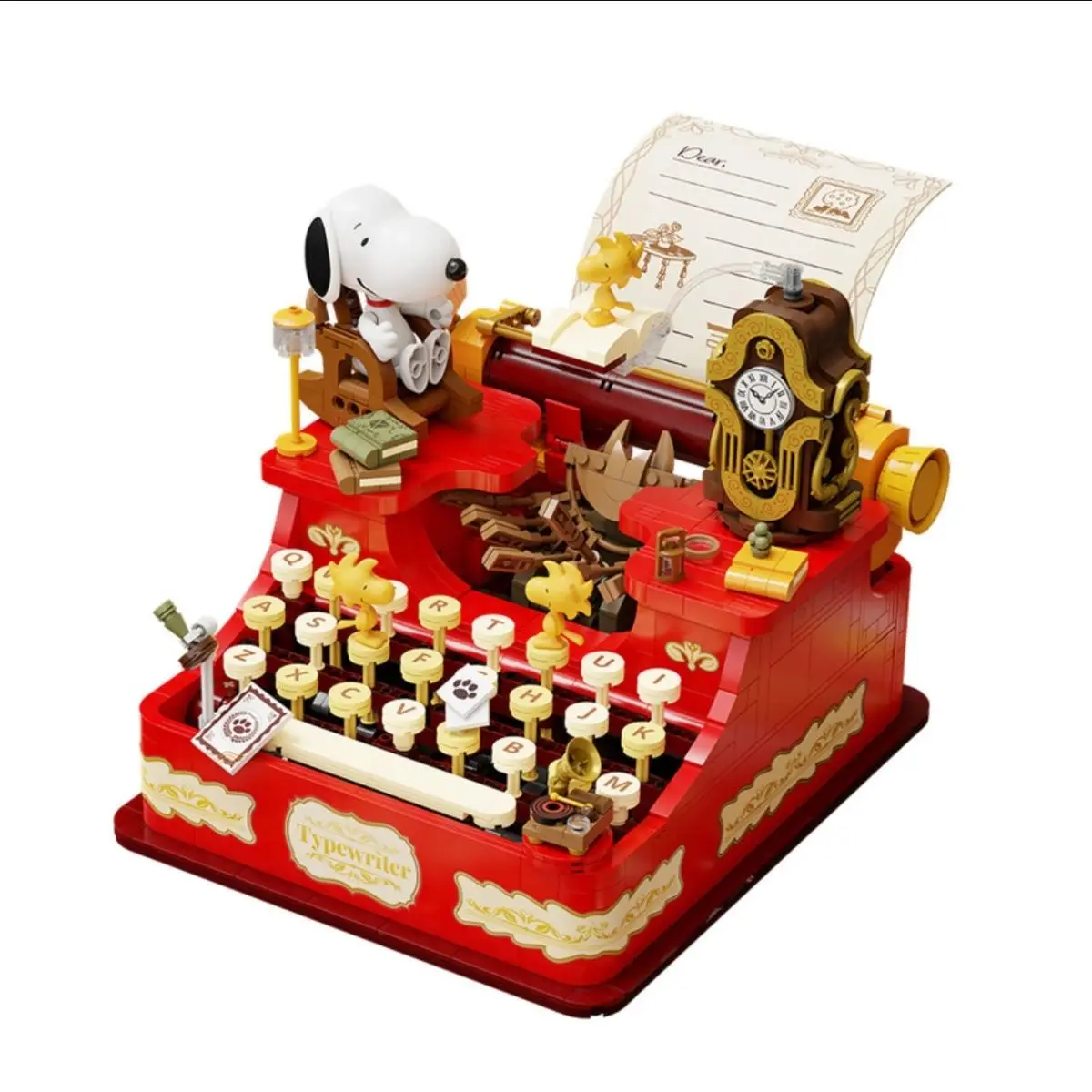 Snoopy Bouwstenen Muzikale Typemachine Beweegbare Bouwsteen Educatief Speelgoed Model Desktop Ornamenten Kerstcadeau