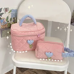 Sacchetto di fiori di tulipano da donna Ins borsa cosmetica da viaggio di grande capacità borse da toilette con cerniera in velluto a coste borsa da trucco portatile